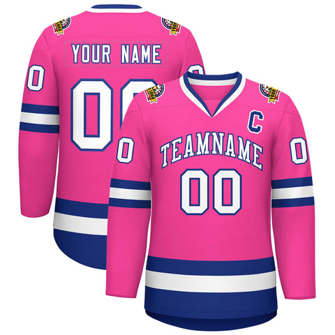 Custom Pink White-Royal Classic Style Hockey Jersey