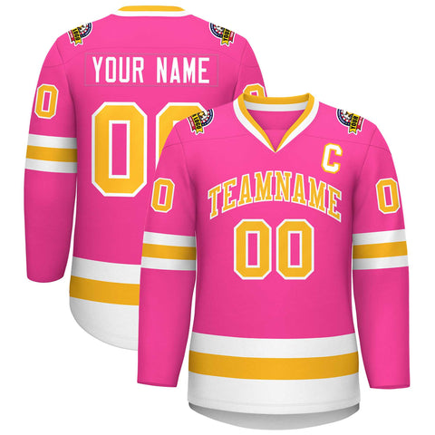 Custom Pink Gold-White Classic Style Hockey Jersey