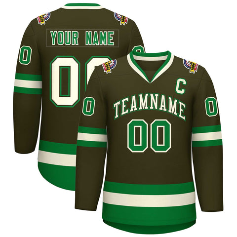 Custom Olive Khaki Olive-Kelly Green Classic Style Hockey Jersey