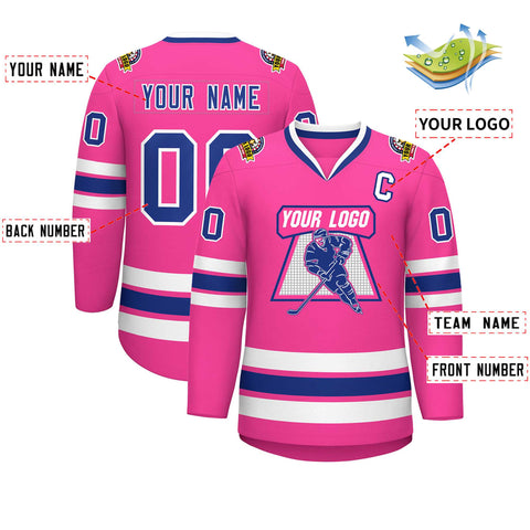 Custom Pink Royal-White Classic Style Hockey Jersey