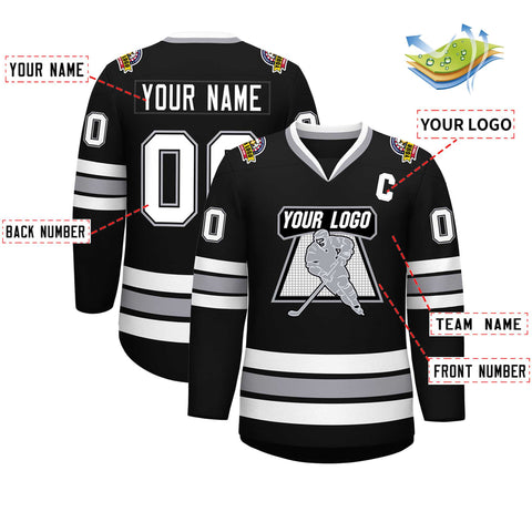 Custom Black White Black-Gray Classic Style Hockey Jersey