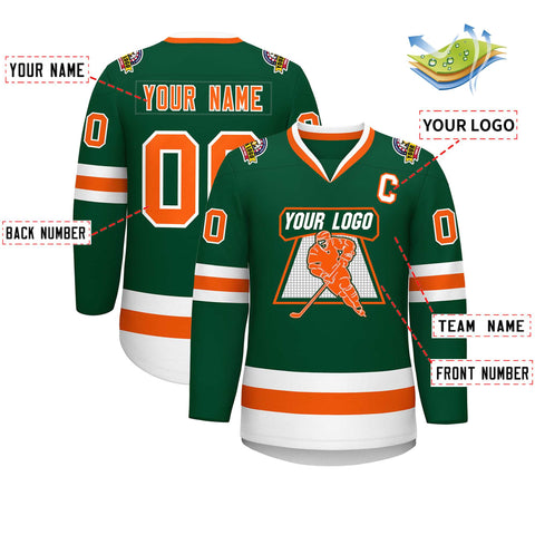 Custom Green Orange-White Classic Style Hockey Jersey