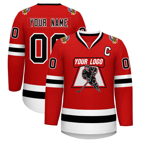 Custom Red Black-White Classic Style Hockey Jersey