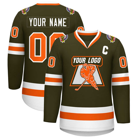 Custom Olive Orange-White Classic Style Hockey Jersey