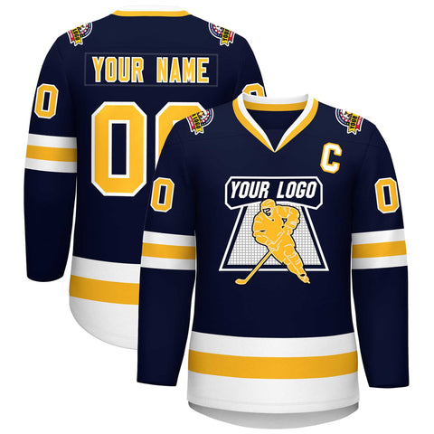 Custom Navy Gold-White Classic Style Hockey Jersey