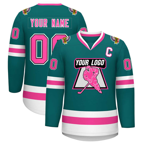 Custom Teal Pink Black-White Classic Style Hockey Jersey