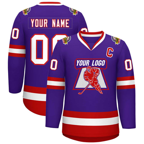 Custom Purple White-Red Classic Style Hockey Jersey