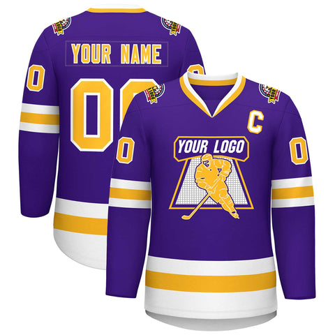 Custom Purple Gold-White Classic Style Hockey Jersey