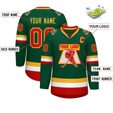 Custom Green Red-Gold Classic Style Hockey Jersey