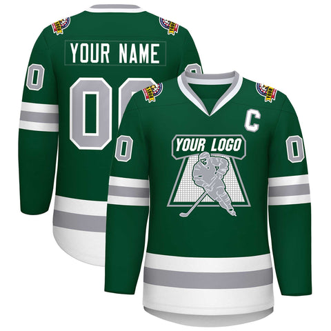 Custom Green Gray-White Classic Style Hockey Jersey