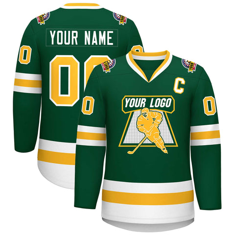 Custom Green Gold-White Classic Style Hockey Jersey
