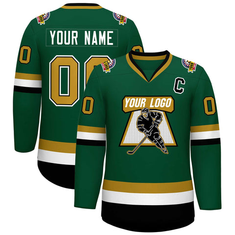 Custom Green Old Gold Black-White Classic Style Hockey Jersey