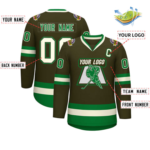 Custom Olive Khaki Olive-Kelly Green Classic Style Hockey Jersey