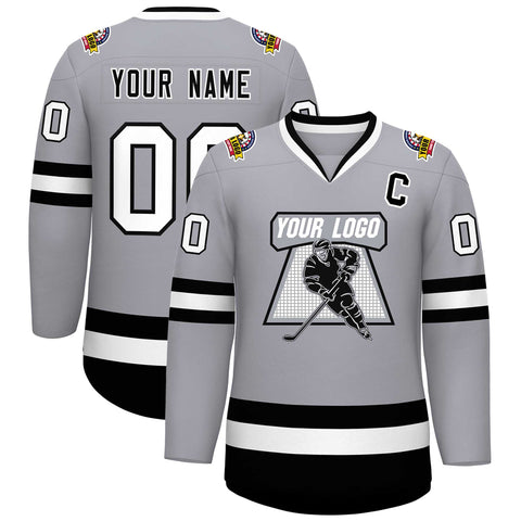 Custom Gray Black-White Classic Style Hockey Jersey