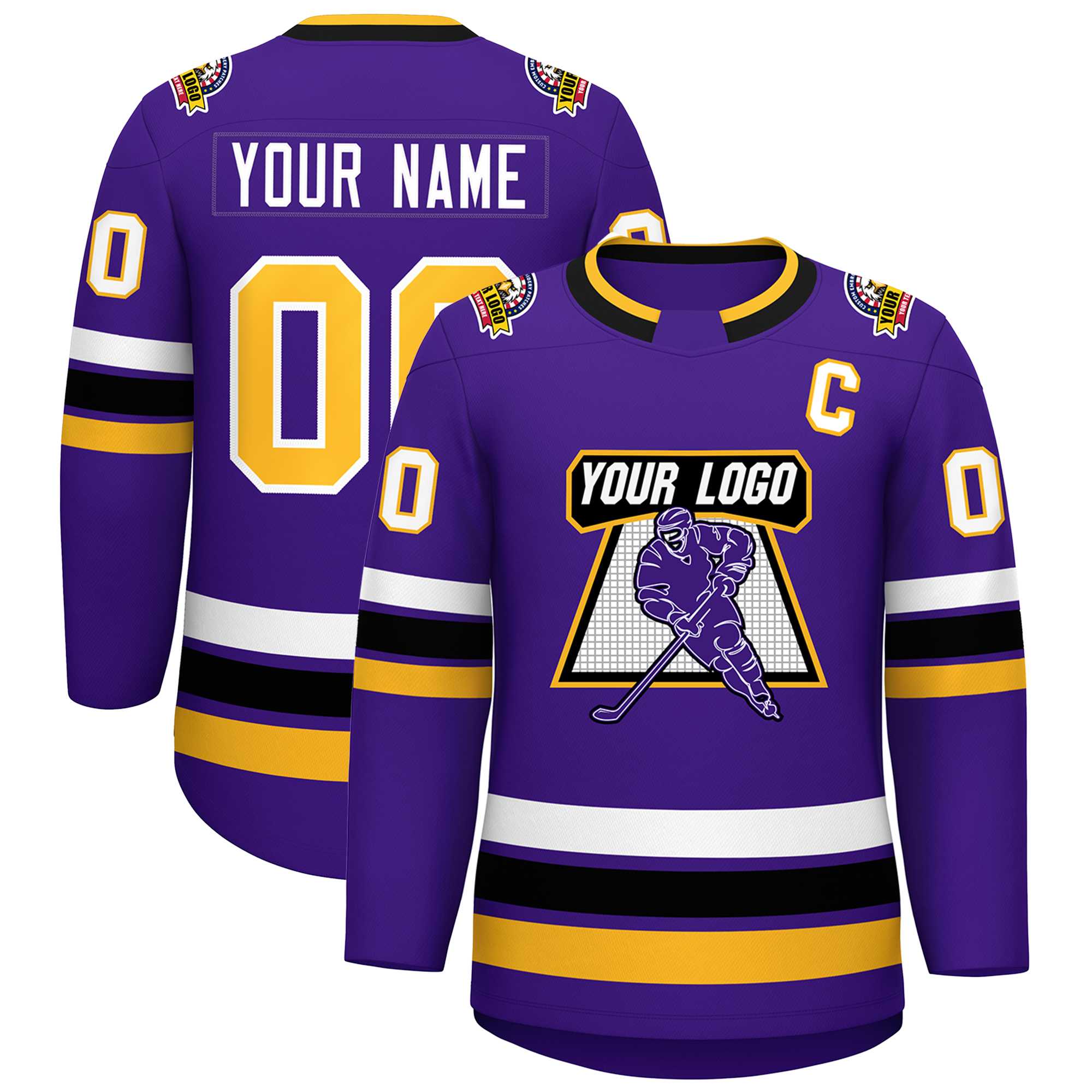 Custom Gold Purple-White Hockey Jersey