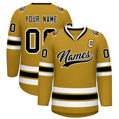 Custom Old Gold Black-White Classic Style Hockey Jersey