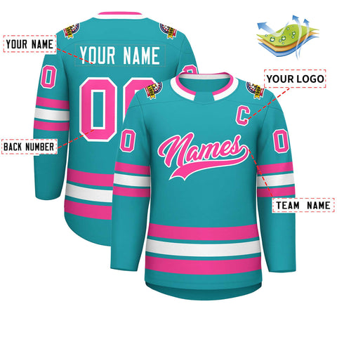 Custom Aqua Pink-White Classic Style Hockey Jersey