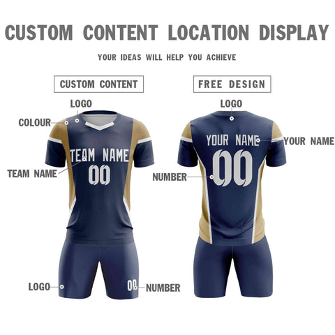 Custom Navy Gold Breathable Sport Soccer Sets Jersey