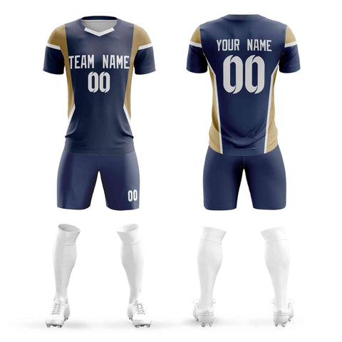 Custom Navy Gold Breathable Sport Soccer Sets Jersey