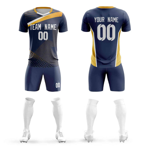 Custom Navy Orange Breathable Sport Soccer Sets Jersey