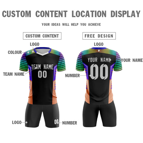 Custom Black White Orange Breathable Sport Soccer Sets Jersey