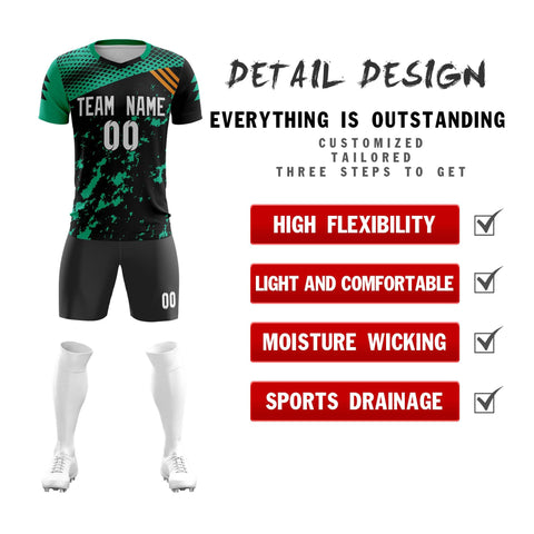 Custom Black White Green Breathable Sport Soccer Sets Jersey