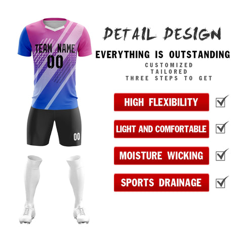 Custom Royal Black Pink Breathable Sport Soccer Sets Jersey