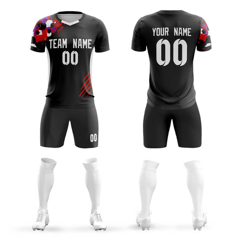 Custom Black White Outdoor Sport Soccer Sets Jersey