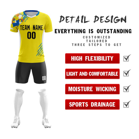 Custom Yellow Black Outdoor Sport Soccer Sets Jersey