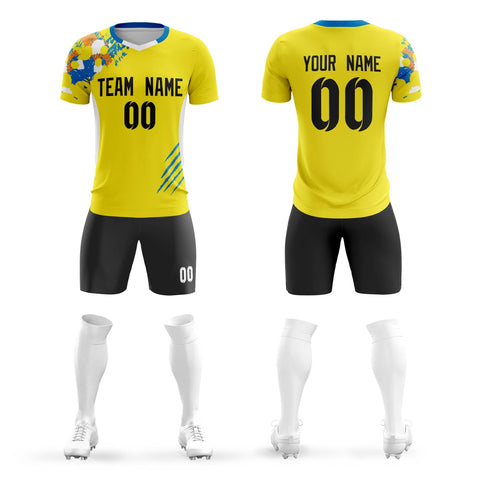 Custom Yellow Black Outdoor Sport Soccer Sets Jersey