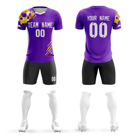 Custom Purple White Outdoor Sport Soccer Sets Jersey