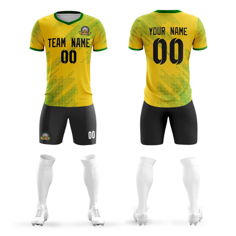 Custom Yellow Black Casual Sport Soccer Sets Jersey