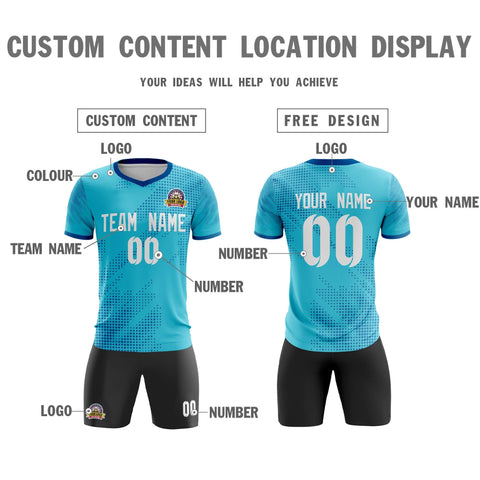Custom Light Blue White Casual Sport Soccer Sets Jersey