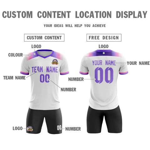 Custom White Purple Casual Sport Soccer Sets Jersey