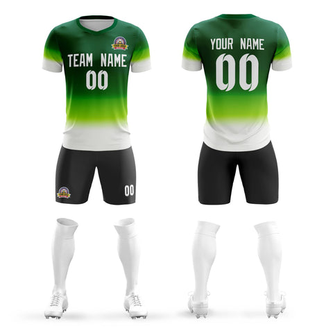 Custom Green White Casual Sport Soccer Sets Jersey