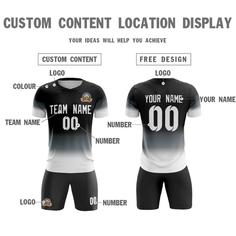 Custom Black White Casual Sport Soccer Sets Jersey