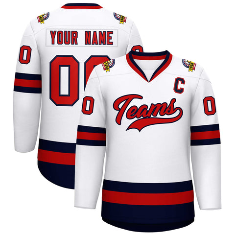 Custom White Red-Navy Classic Style Hockey Jersey