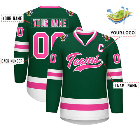 Custom Green Pink-White Classic Style Hockey Jersey