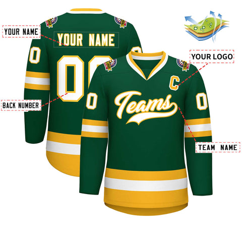 Custom Green White-Gold Classic Style Hockey Jersey