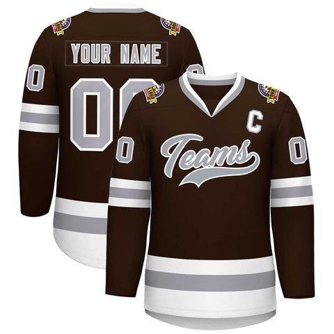Custom Brown Gray-White Classic Style Hockey Jersey