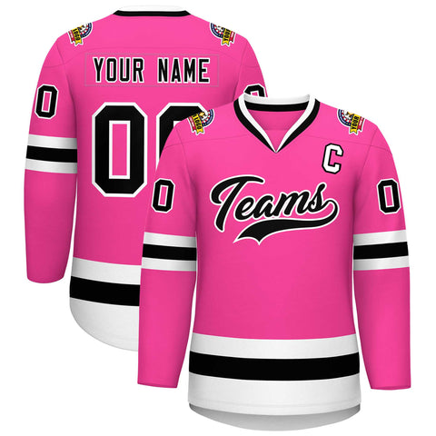 Custom Pink Black-White Classic Style Hockey Jersey