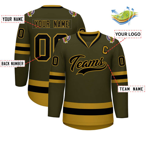 Custom Olive Black-Old Gold Classic Style Hockey Jersey