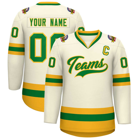 Custom Khaki Kelly Green-Gold Classic Style Hockey Jersey