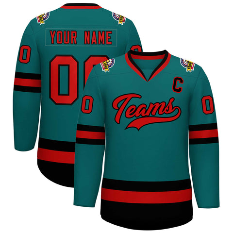 Custom Teal Red-Black Classic Style Hockey Jersey