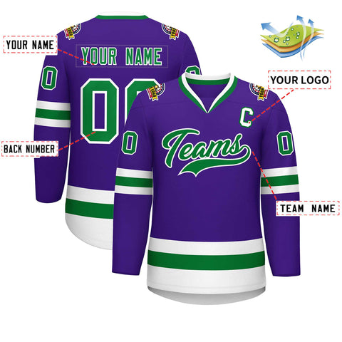 Custom Purple Kelly Green-White Classic Style Hockey Jersey