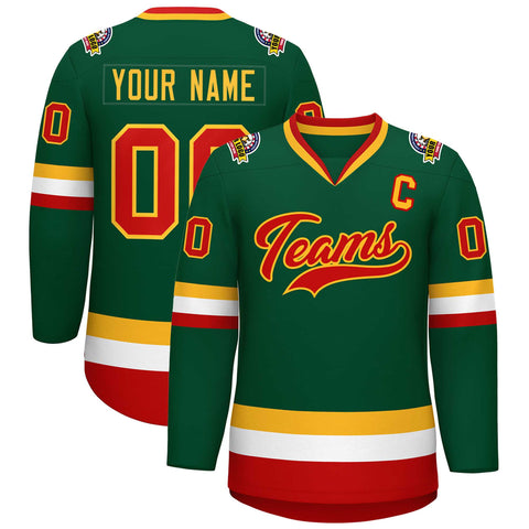 Custom Green Red-Gold Classic Style Hockey Jersey