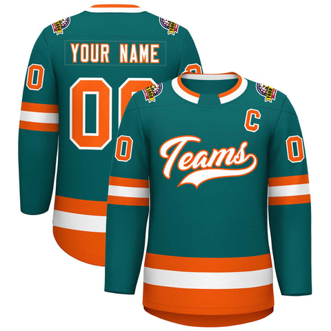 Custom Teal White-Orange Classic Style Hockey Jersey