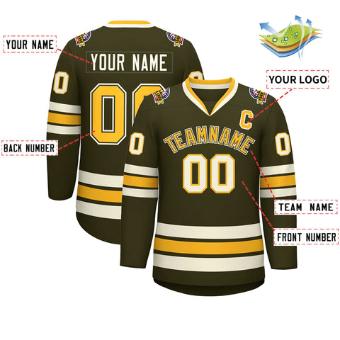 Custom Olive Gold Olive-Khaki Classic Style Hockey Jersey