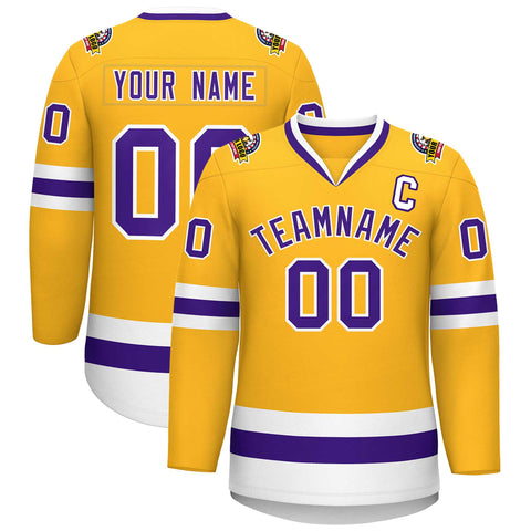 Custom Gold Purple-White Classic Style Hockey Jersey