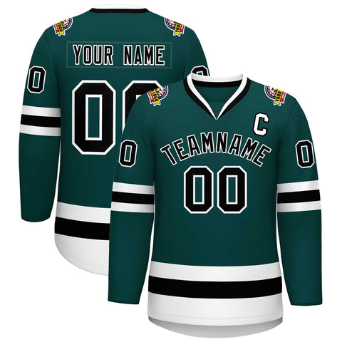 Custom Midnight Green Black-White Classic Style Hockey Jersey